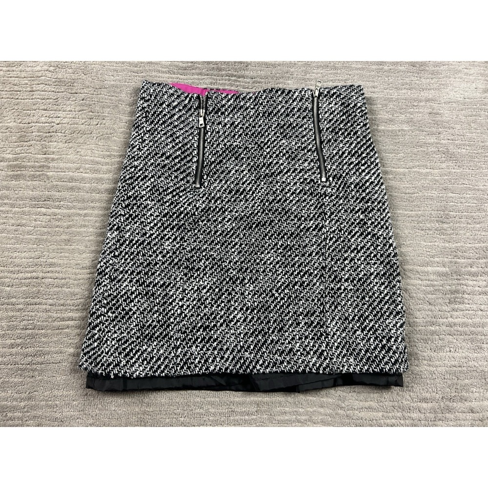 Ann Taylors LOFT Skirt Womens 00P Black White Tweed Lined Mini Dual Zip